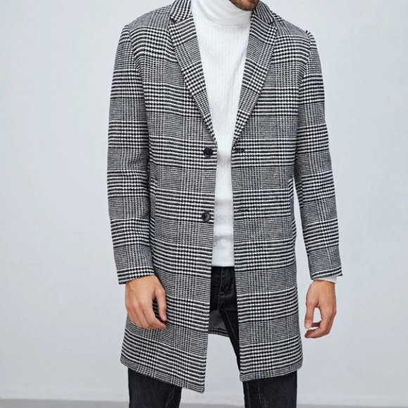 Neck overcoat with houndstooth pattern lapel - Picture 4 of 6
